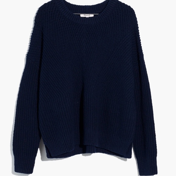 NWOT Madewell navy chunky diagonal knit 100% cotton sweater in size XS. - Picture 4 of 7